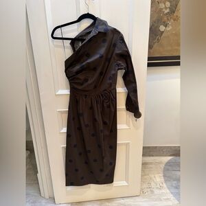MaxMara One Shoulder Brown Polka Dot Dress